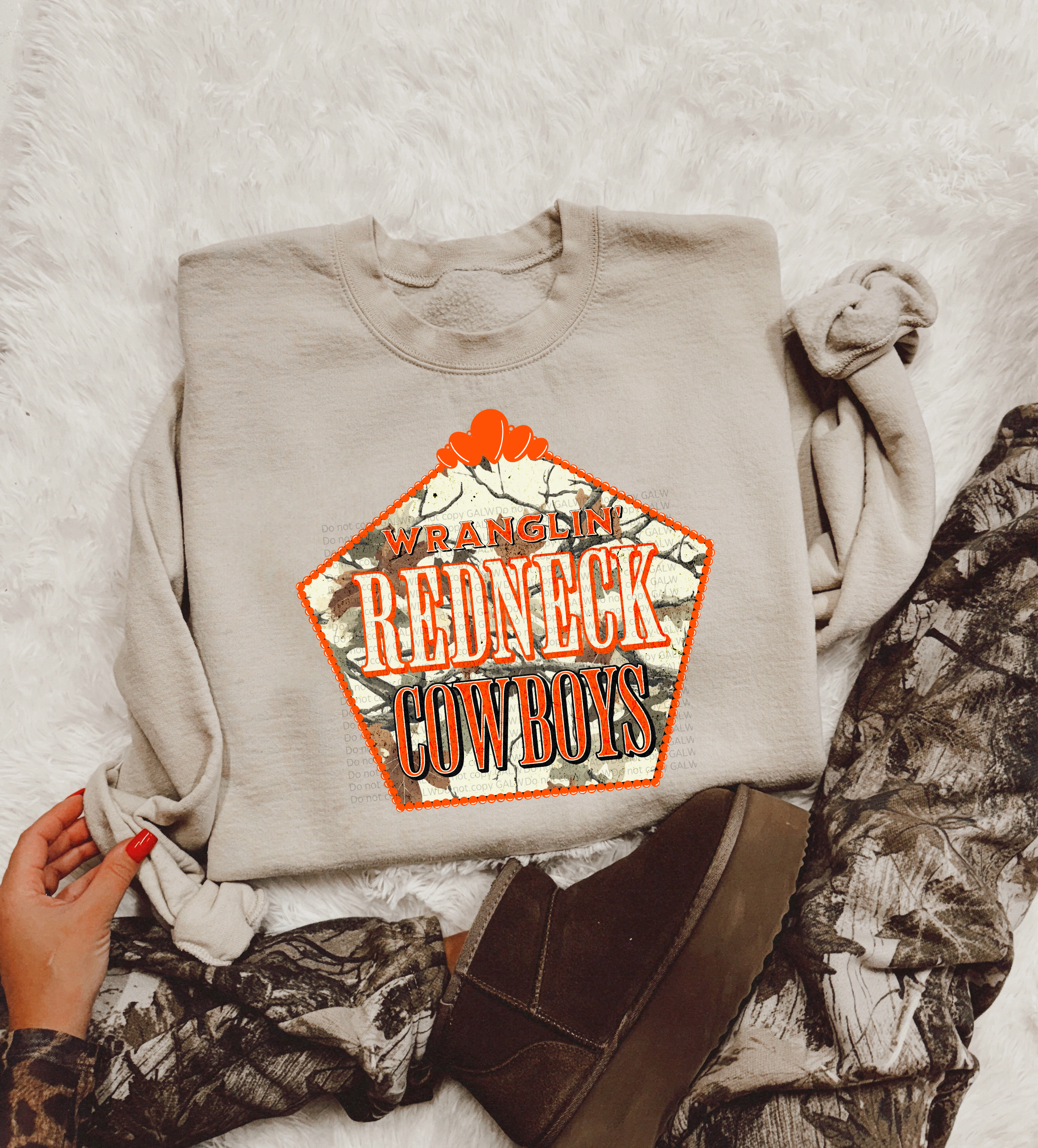 Wranglin redneck cowboys camo tee or sweatshirt